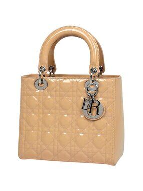 Dior Cannage Handbag Patent Leather Beige